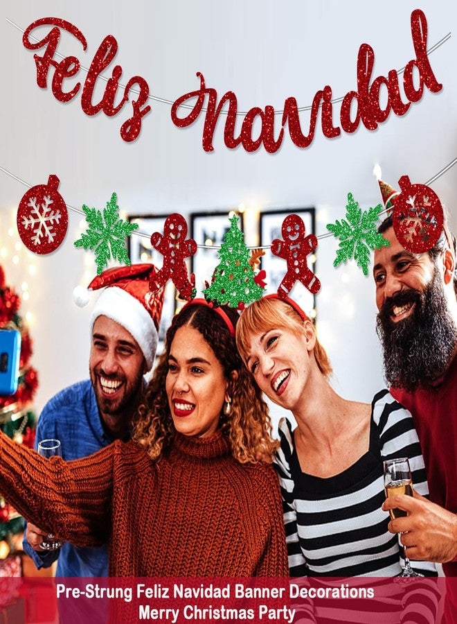زينة لافتة "فيليز نافيداد" جاهزة للتعليق، لحفلات عيد الميلاد المجيد، عيد الميلاد الإسباني، عطلة سعيدة، ليلة رأس السنة الجديدة، لوازم الاحتفال، أحمر، أخضر، لامع، لا تحتاج إلى تركيب يدوي - Image 2